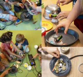 Kinder im Spiel mit ungewöhnlichen Klangerzeugern